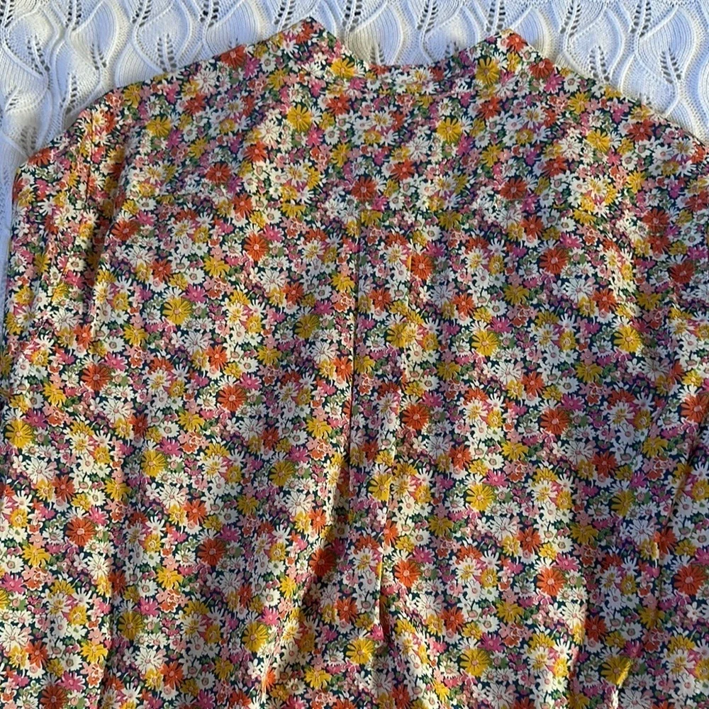 J. Crew Red and Yellow Puff Sleeve Button Down Blouse